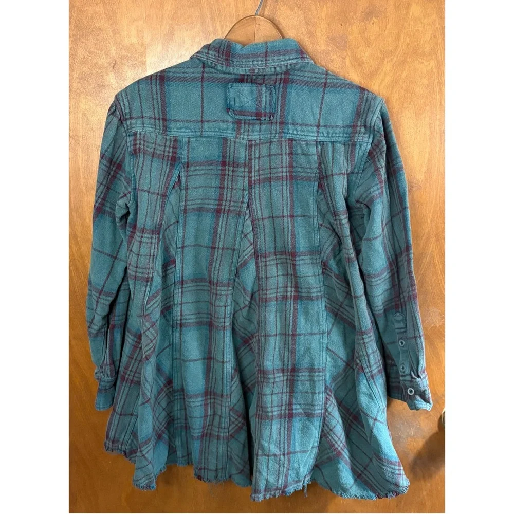 We The Free People Green Plaid Oversized Babydoll Button Up Shirt Shacket Boho - Picture 2 of 15